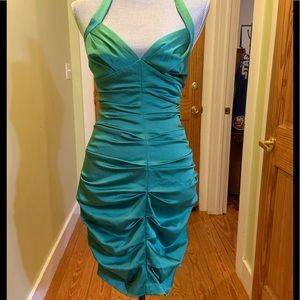 BCBG Kelly Green ruched cocktail dress